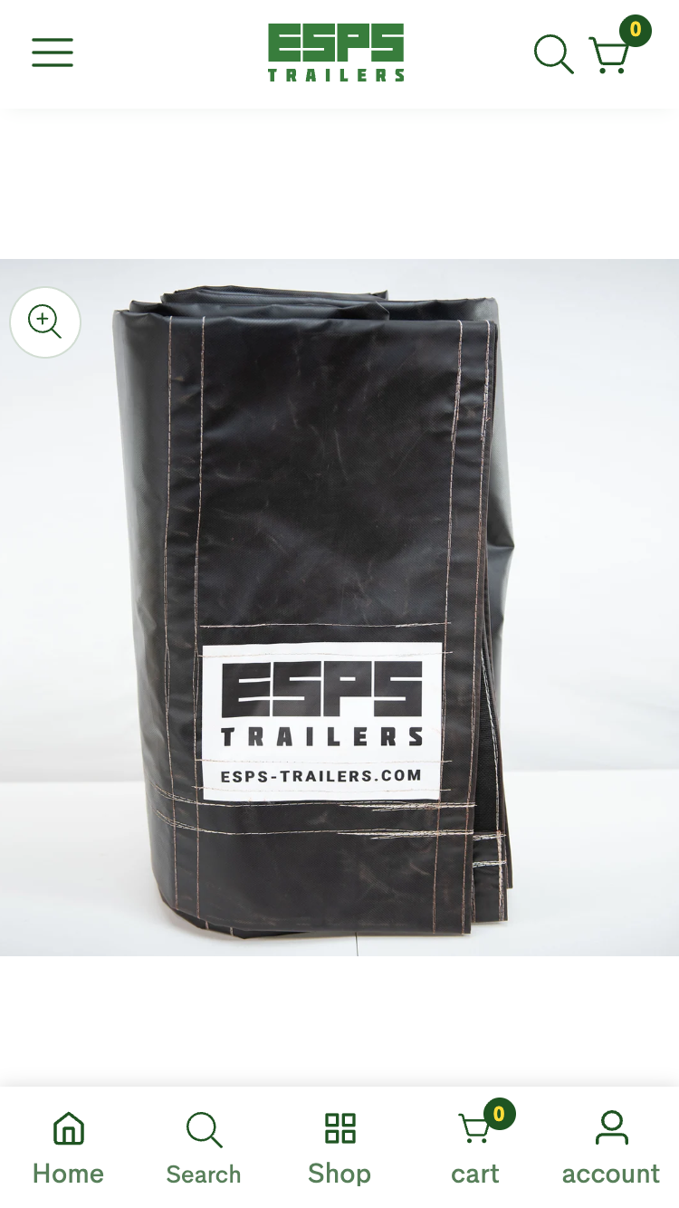 ESPS Trailer Parts roll over vinyl tarp product page on mobile