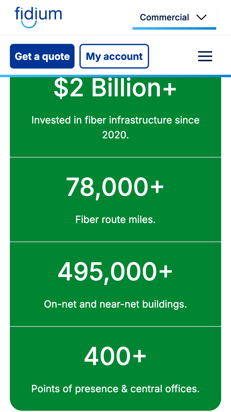 Fidium Business complete green network statistics panel on iPhone SE