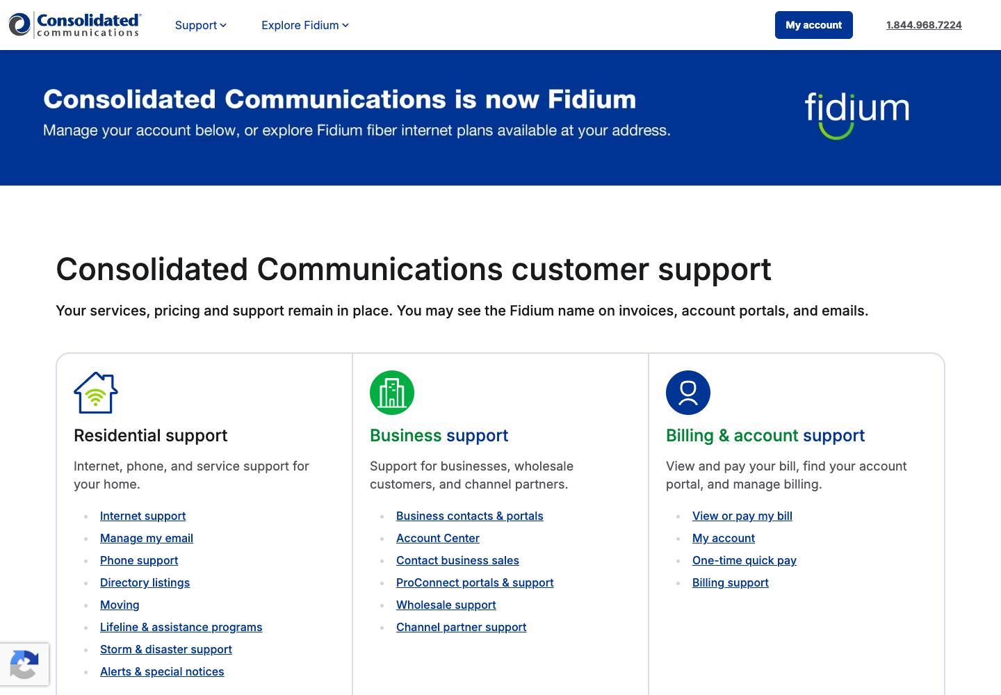 Consolidated Communications website at a 1440 by 1000 desktop viewport
