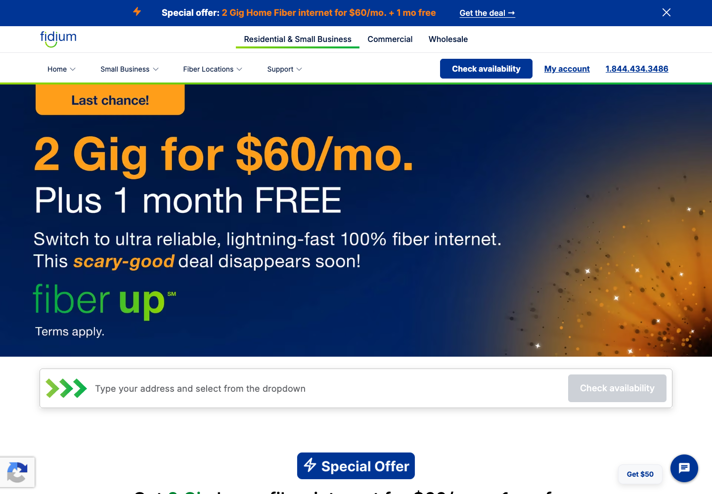 Fidium Fiber website at a 1440 by 1000 desktop viewport