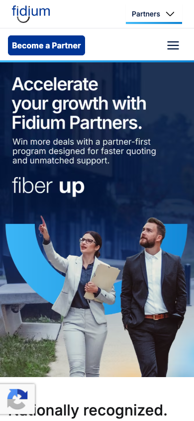 Fidium Partners mobile homepage with partner program introduction and business imagery