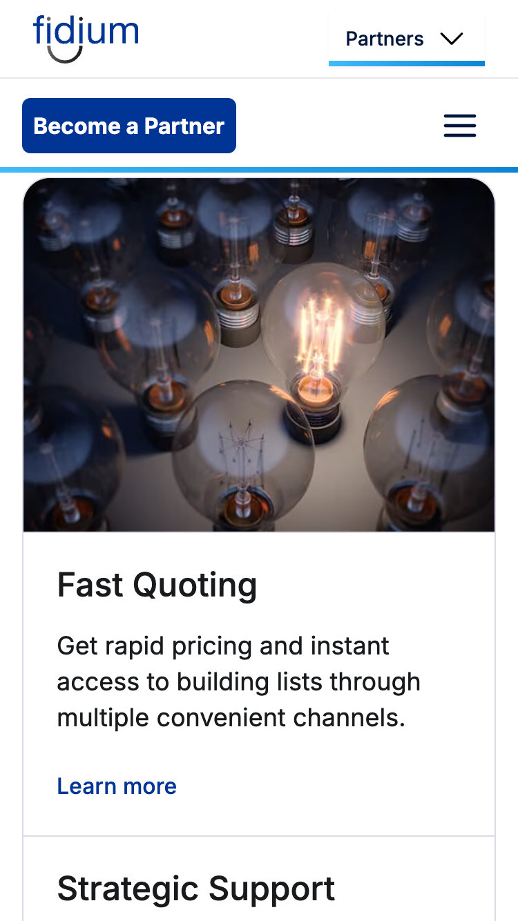 Fidium Partners lightbulb photography and Fast Quoting benefit card on iPhone SE
