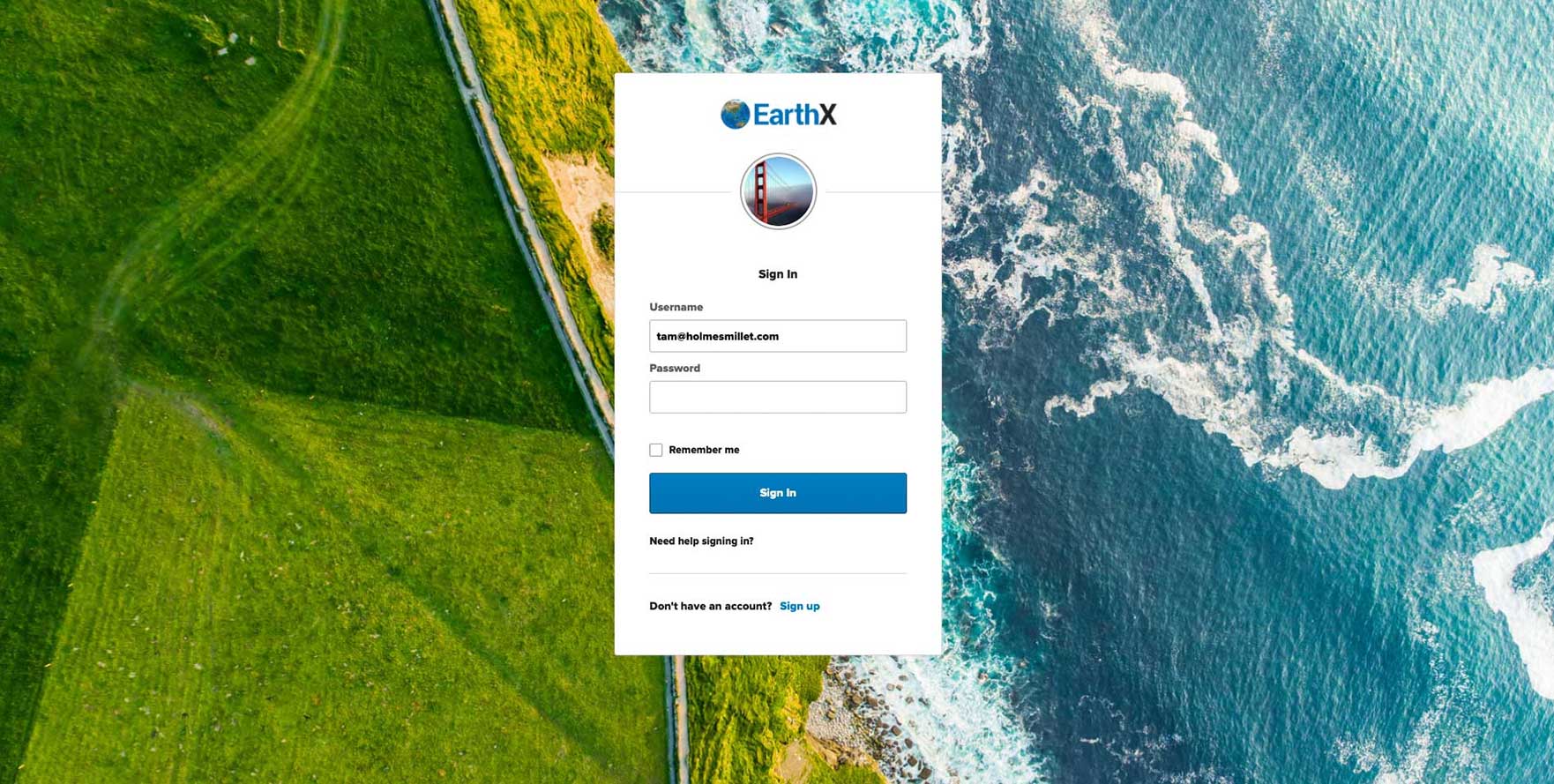 EarthX Okta Sign On Screen